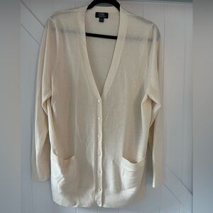 Lord & Taylor 100% Merino Wool Cream Button-Up Cardigan Sweater - 2X